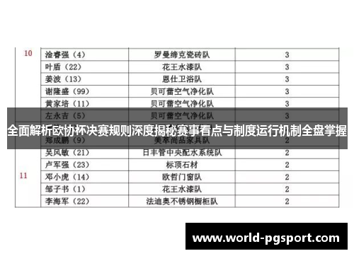 全面解析欧协杯决赛规则深度揭秘赛事看点与制度运行机制全盘掌握